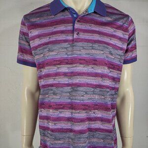 Robert Graham pink purple geometric striped 100% cotton polo shirt mens XL
